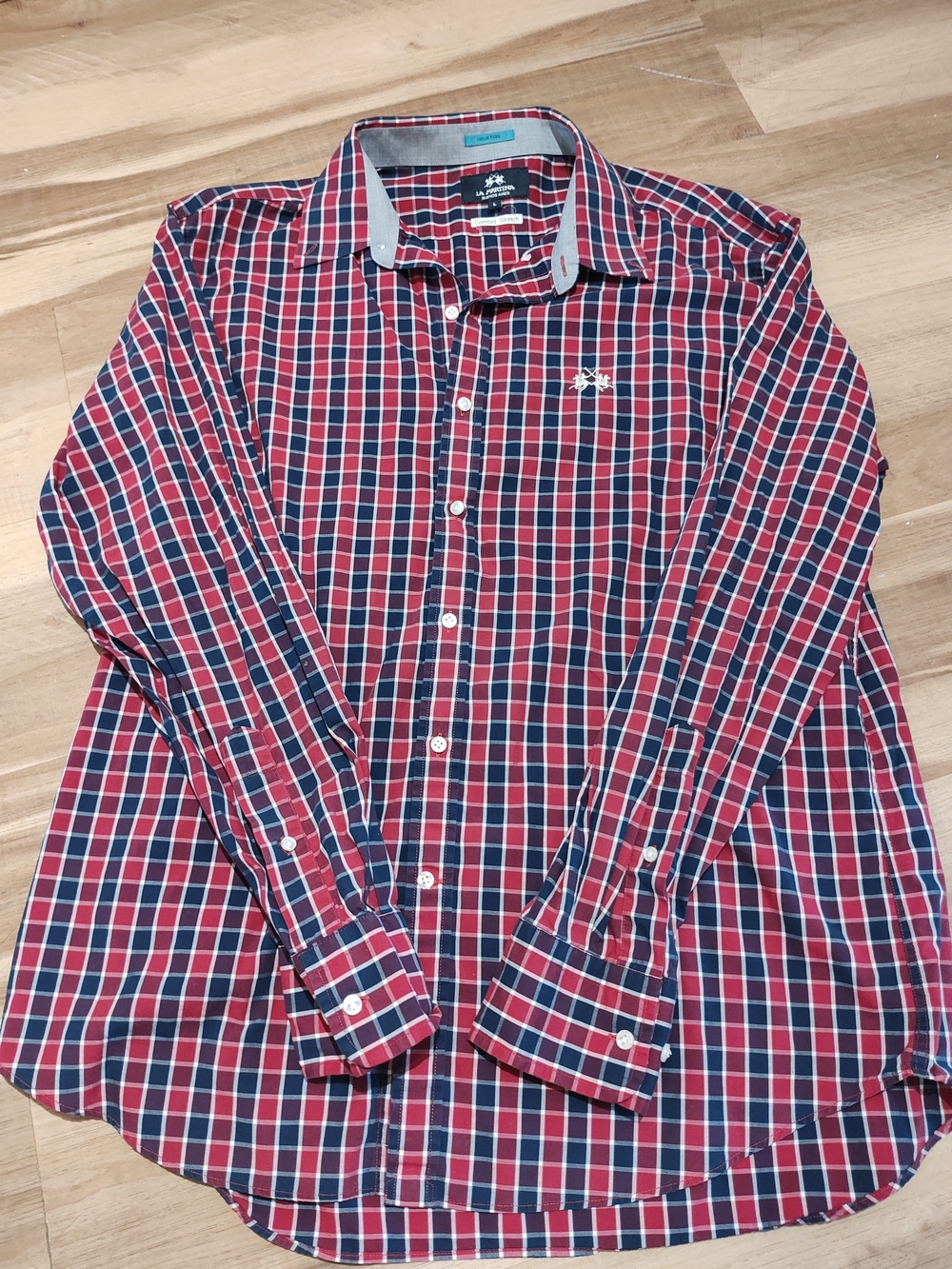 La Martina Men's Red & Navy Checked Button-Up Shirt - Slim Fit